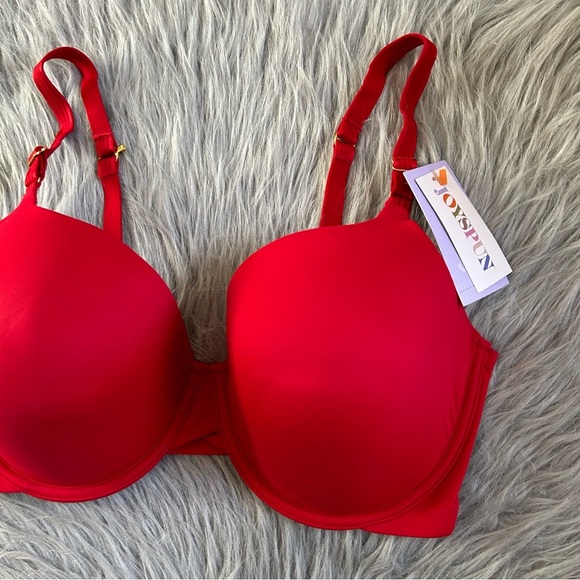 JoySpun Smoothing T-Shirt Bra Womens Size 38DD Red Lightly Lined Underwire - Picture 2 of 7